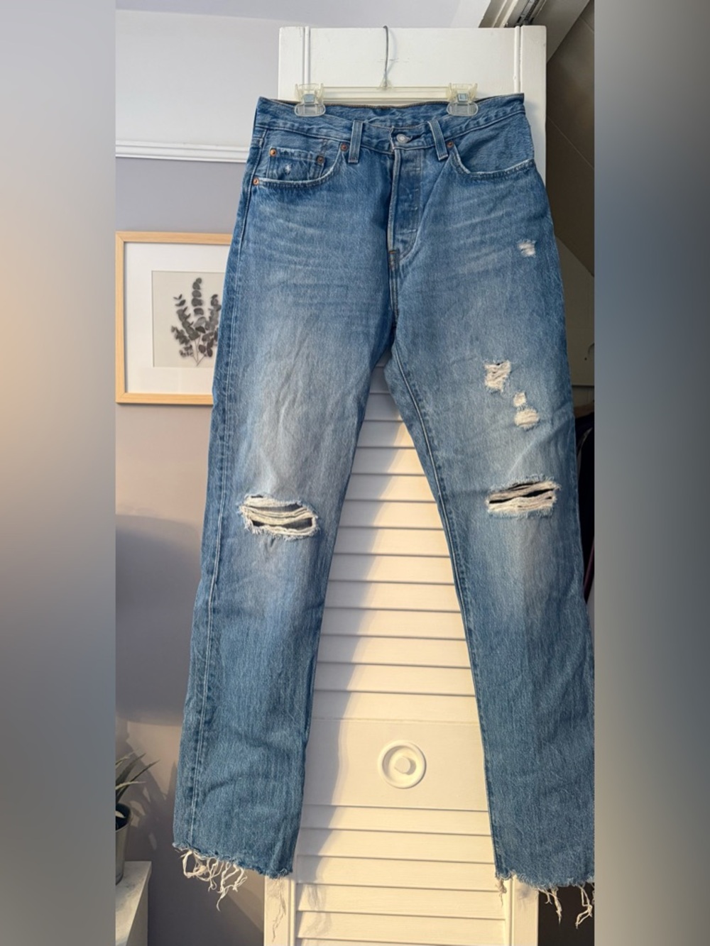Levi’s 501 Light Blue Distressed Straight-Leg Jeans